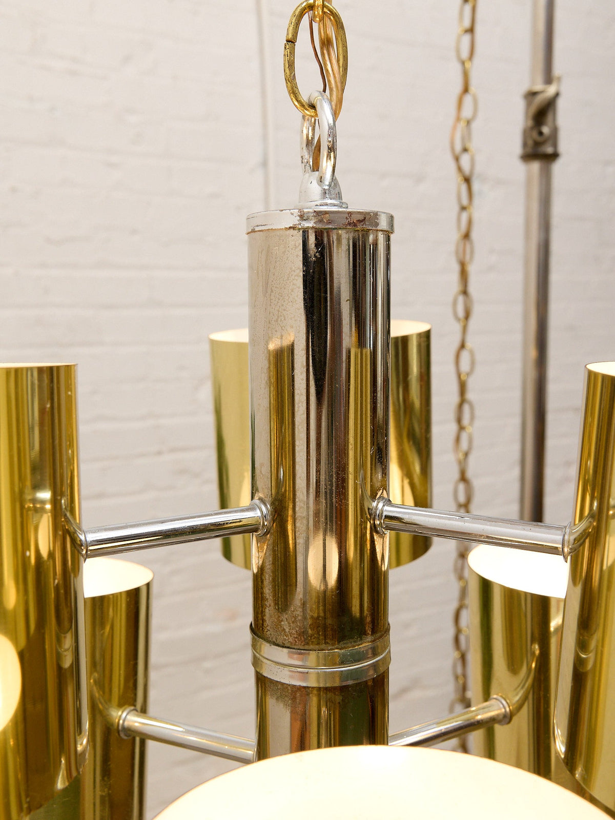 Vintage Brass & Chrome Multi-Light Space Age Chandelier