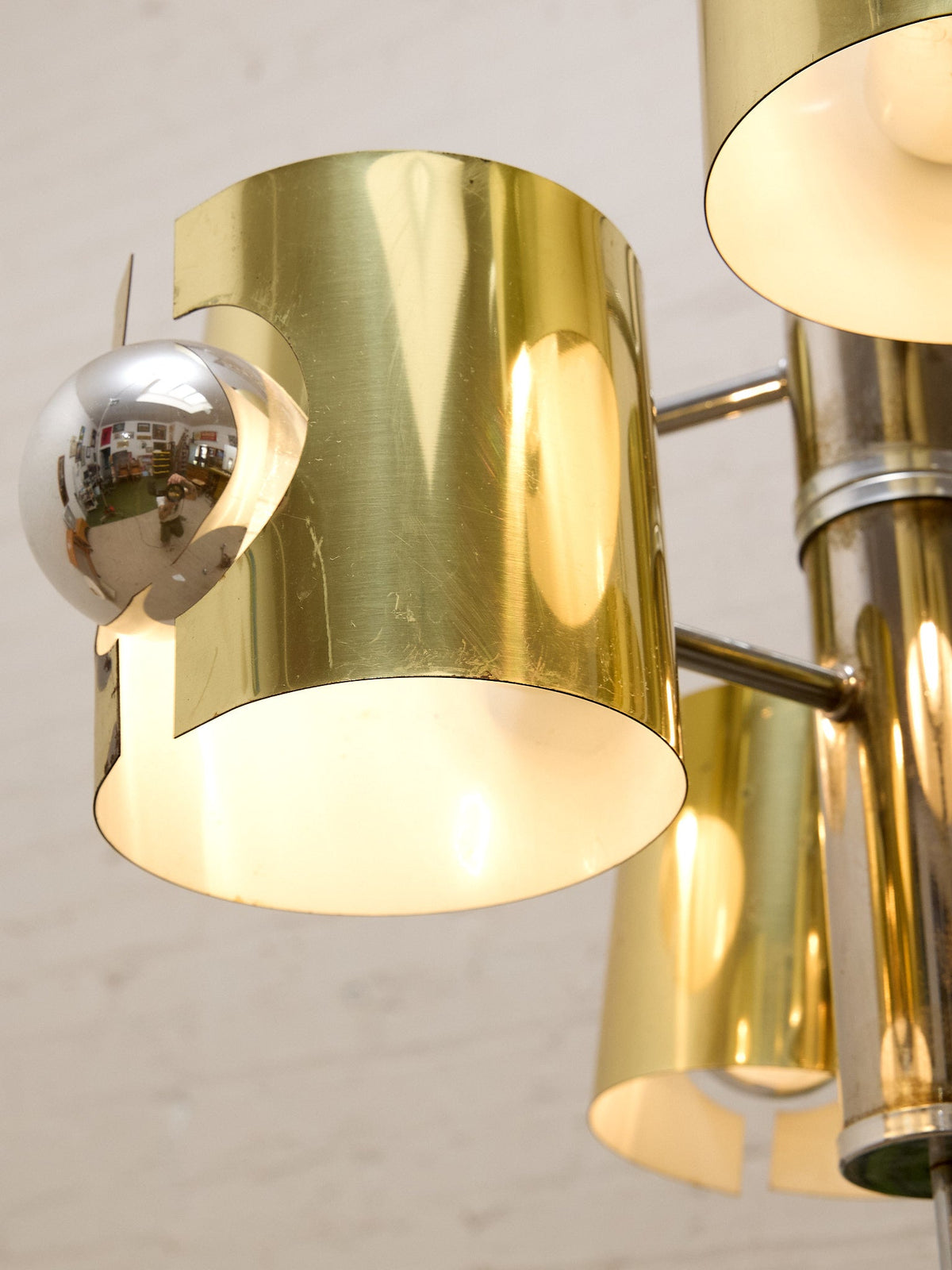 Vintage Brass & Chrome Multi-Light Space Age Chandelier