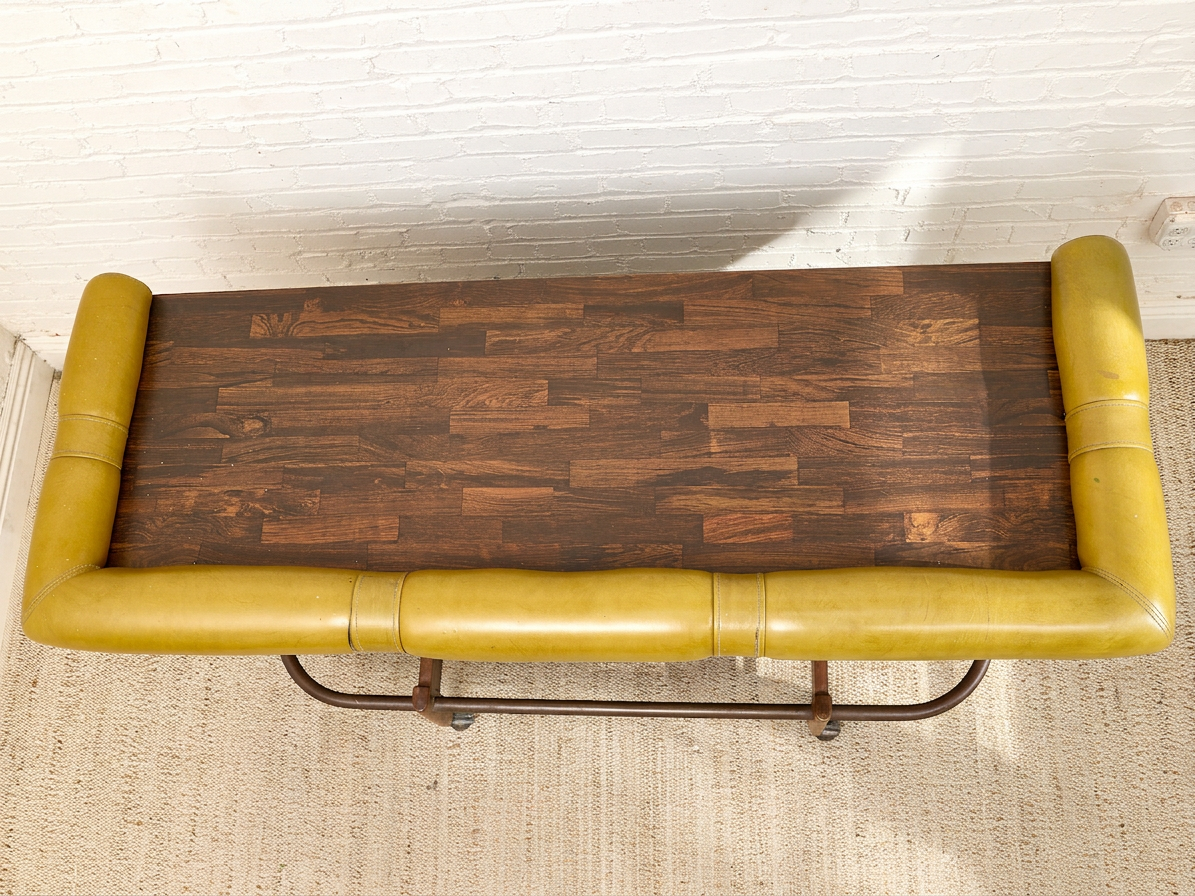 1970s Dijon Mustard Upholstered Rolling Bar