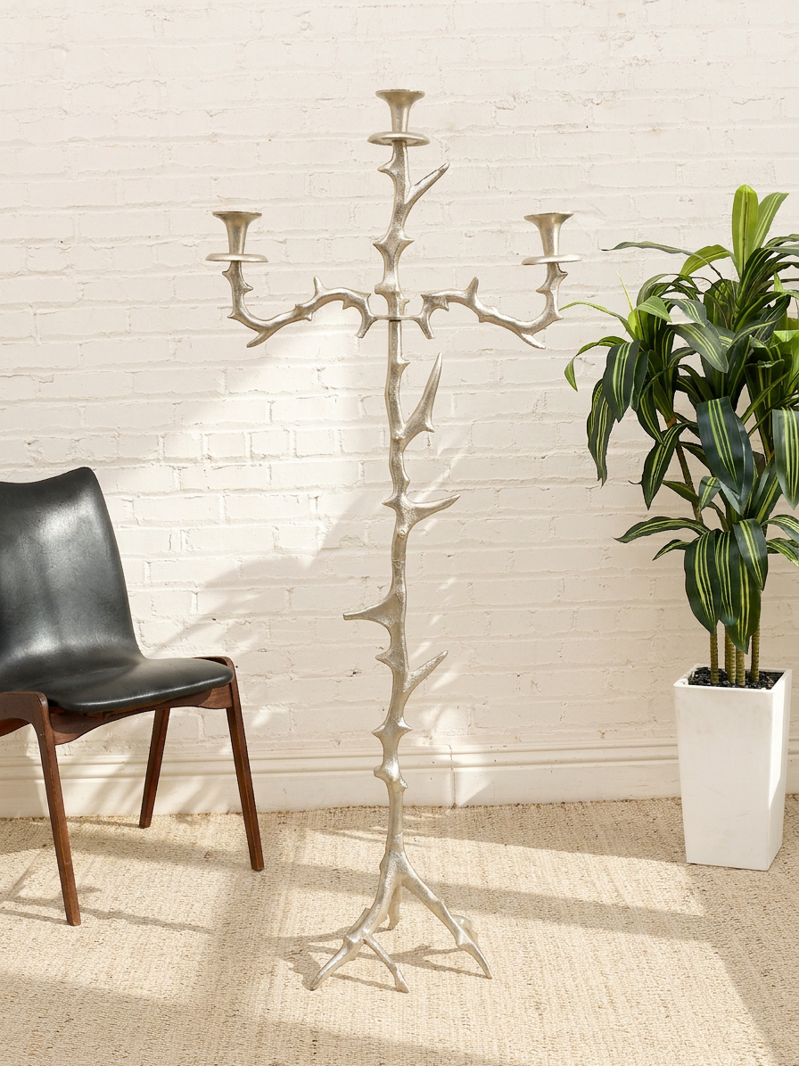 Vintage Brutalist Branch Candelabra Floor Stand