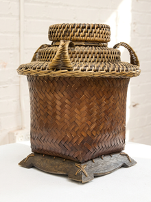 Vintage Southeast Asian Woven Basket with Lid