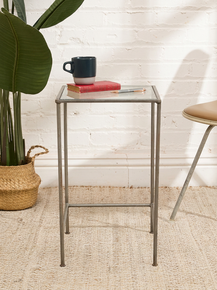 Vintage Glass Top Metal Bar Table