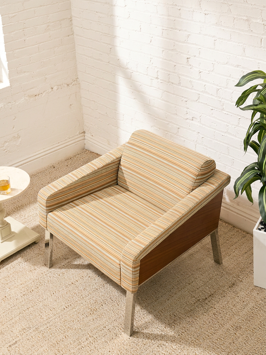 Vintage Striped Upholstered Platform Lounge Chair