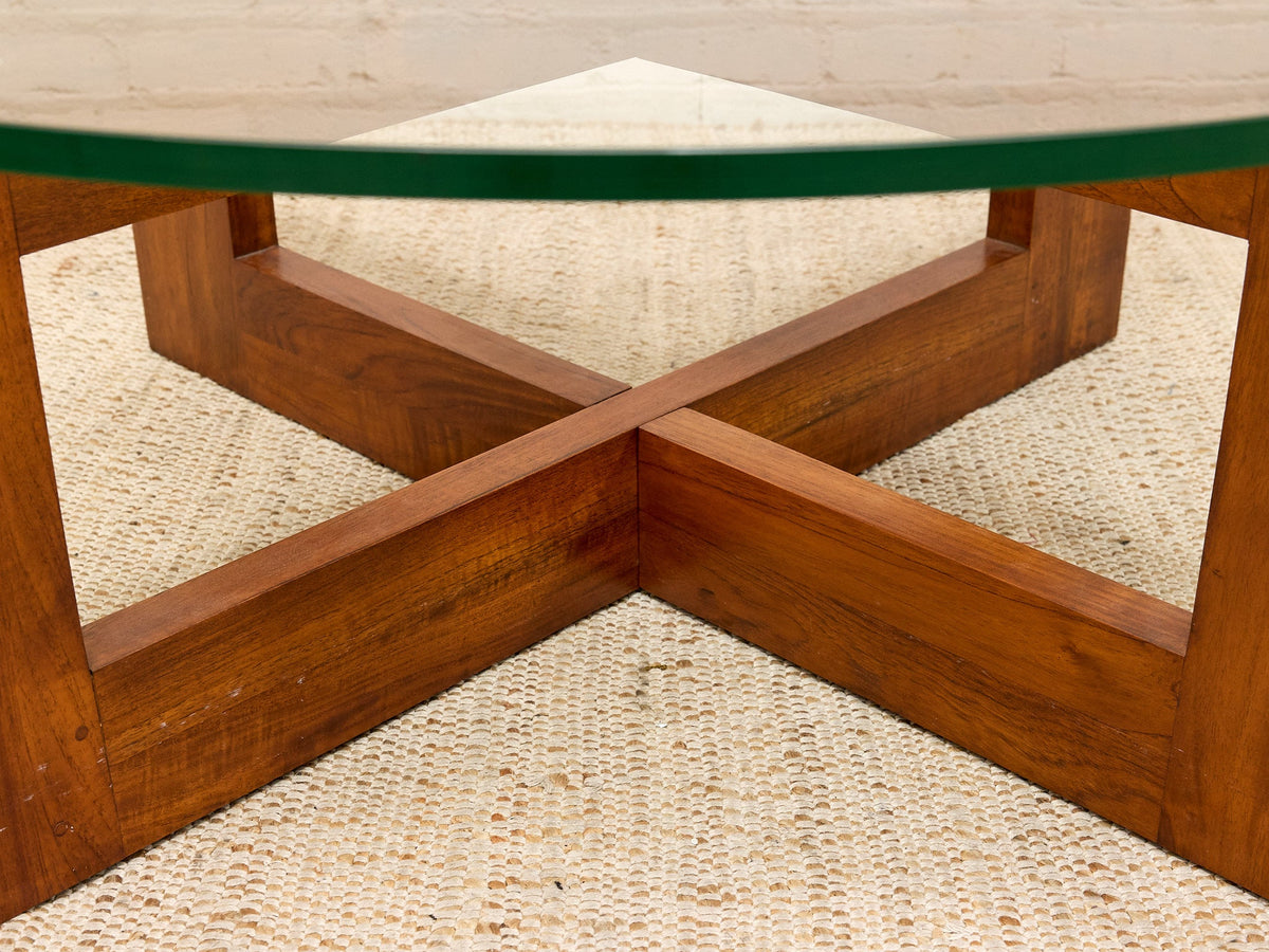 Crate & Barrel Chunky Sculptural Wood & Glass Coffee Table