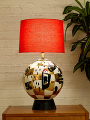 Postmodern Abstract Ceramic Table Lamp with Red Shade