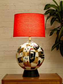 Postmodern Abstract Ceramic Table Lamp with Red Shade