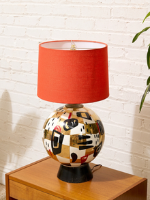Postmodern Abstract Ceramic Table Lamp with Red Shade