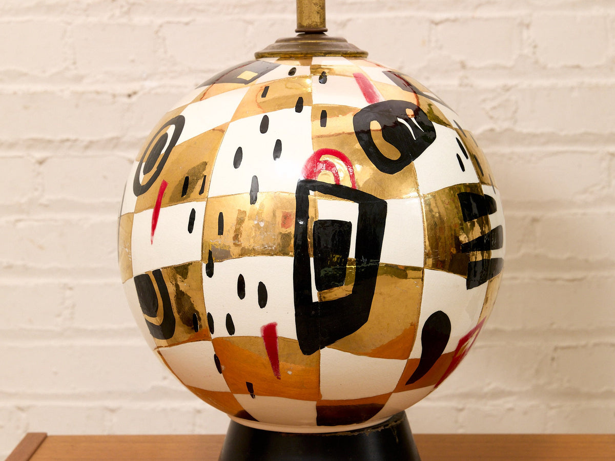 Postmodern Abstract Ceramic Table Lamp with Red Shade