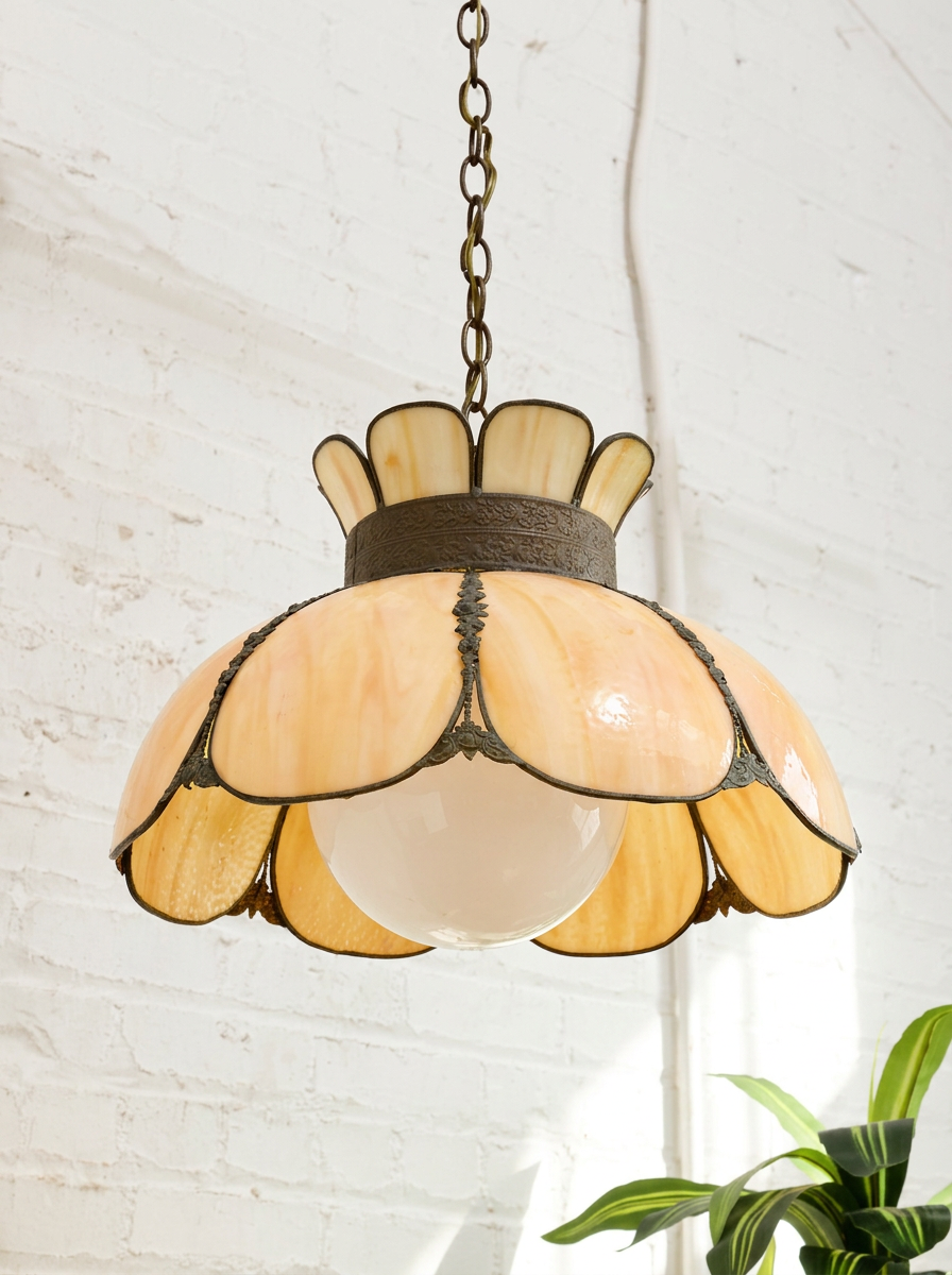 Vintage Slag Glass Floral Pendant Light