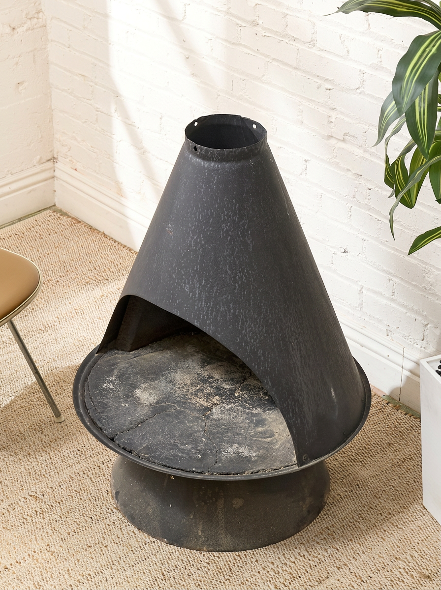 Vintage Sculptural Black Metal Fireplace