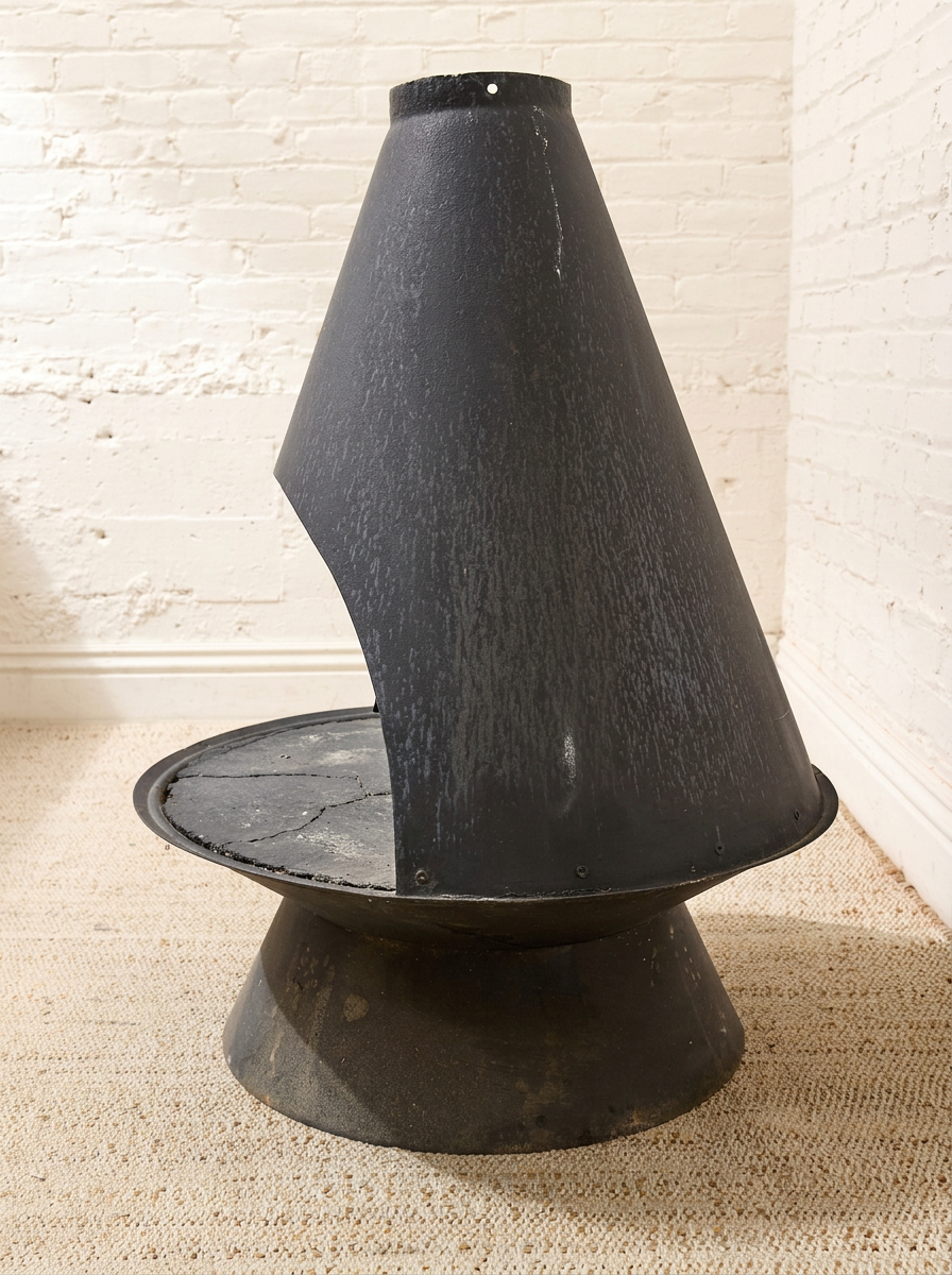 Vintage Sculptural Black Metal Fireplace