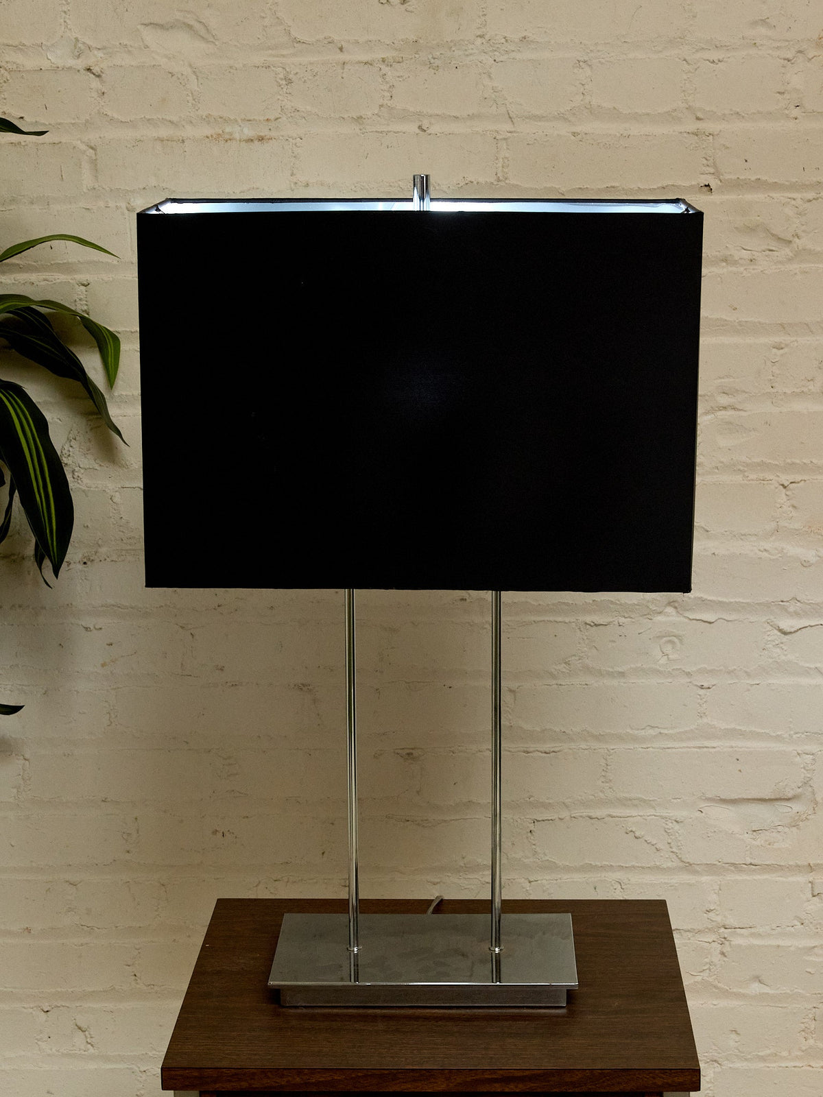 Vintage Chrome Table Lamp with Black Rectangular Shade