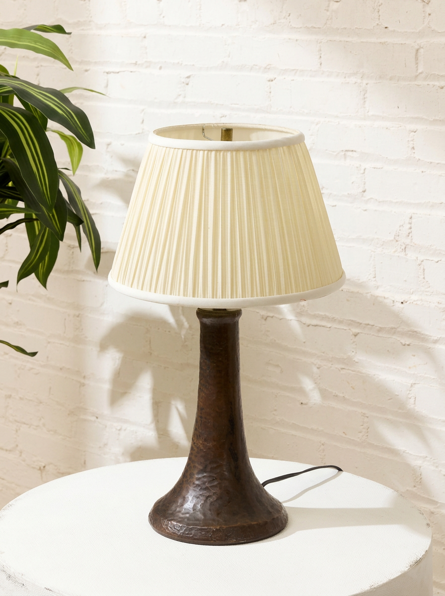 Vintage Sculptural Dark Brown Table Lamp with Pleated Shade
