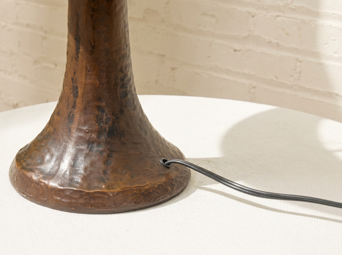 Vintage Sculptural Dark Brown Table Lamp with Pleated Shade