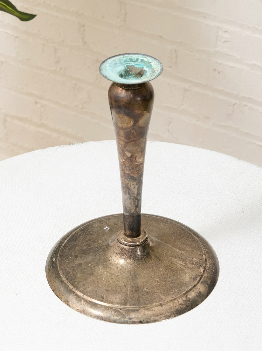 Vintage Silver-Tone Sculptural Candlestick Holder