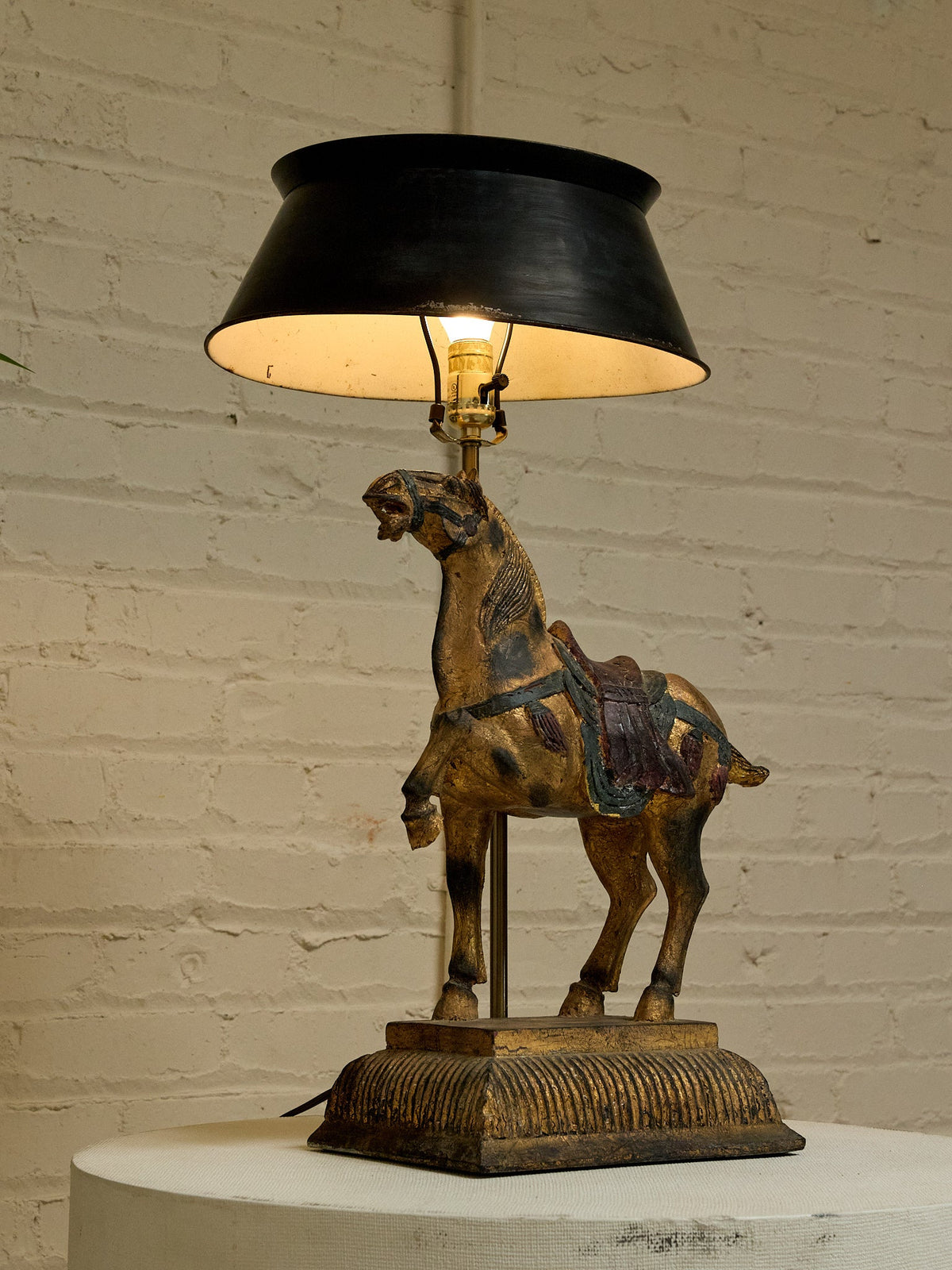 Vintage Equestrian Horse Table Lamp with Black Shade