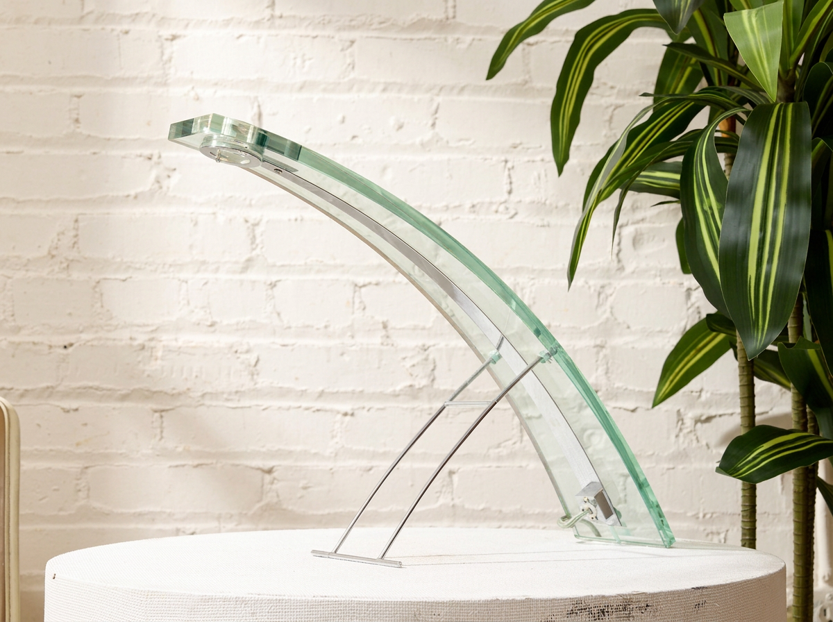 Vintage 1970s Curved Glass Sculptural Table Lamp