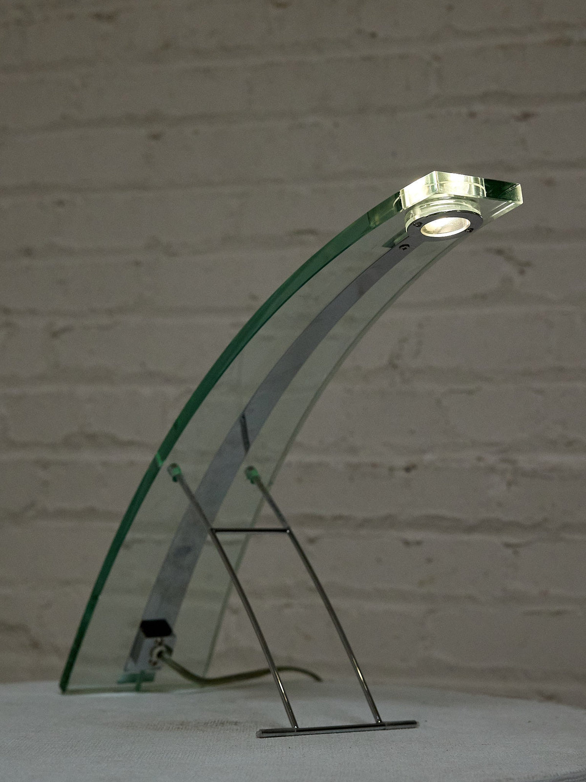 Vintage 1970s Curved Glass Sculptural Table Lamp
