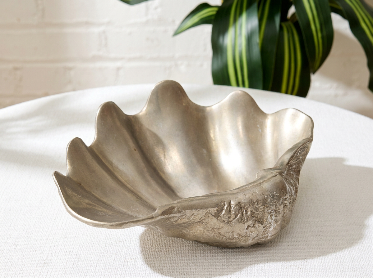 Vintage Sculptural Metal Clam Shell Bowl