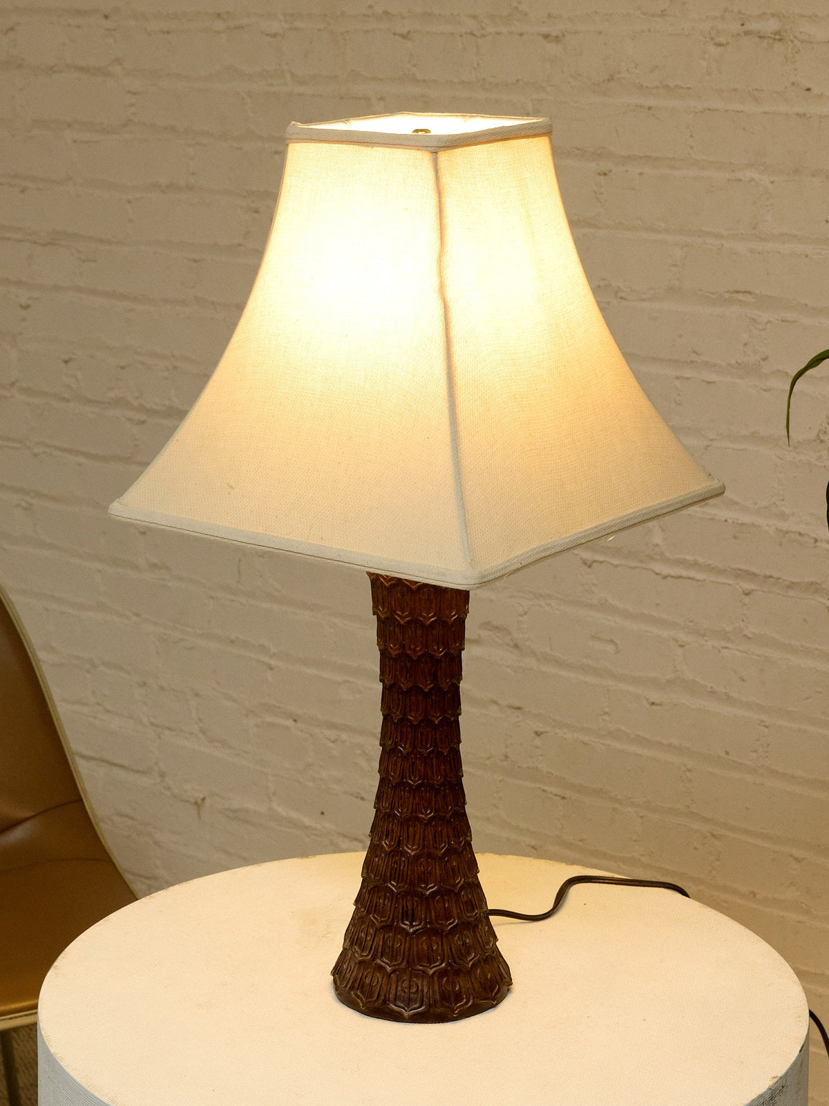Vintage Textured Dark Brown Table Lamp with Off-White Shade