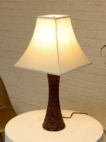Vintage Textured Dark Brown Table Lamp with Off-White Shade