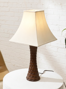 Vintage Textured Dark Brown Table Lamp with Off-White Shade