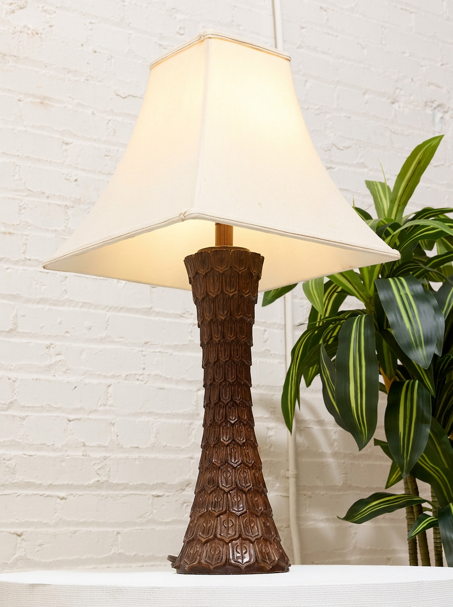 Vintage Textured Dark Brown Table Lamp with Off-White Shade