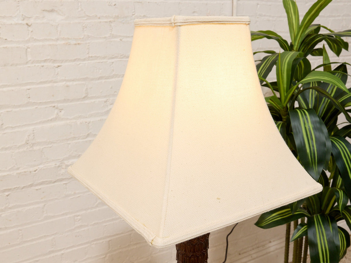 Vintage Textured Dark Brown Table Lamp with Off-White Shade