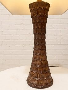 Vintage Textured Dark Brown Table Lamp with Off-White Shade