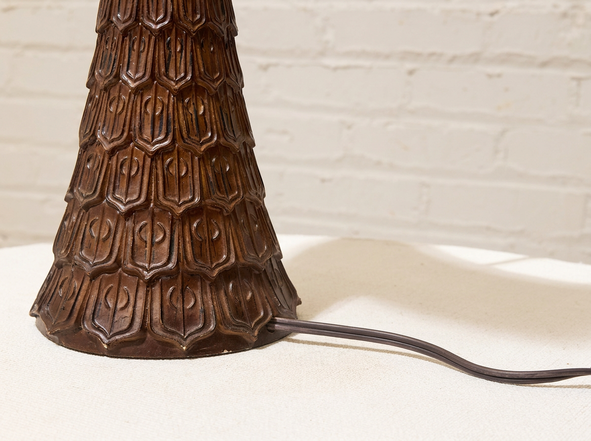 Vintage Textured Dark Brown Table Lamp with Off-White Shade