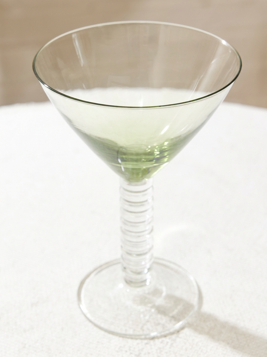 Vintage Green Cocktail Glasses with Spiral Stems – Set of 3
