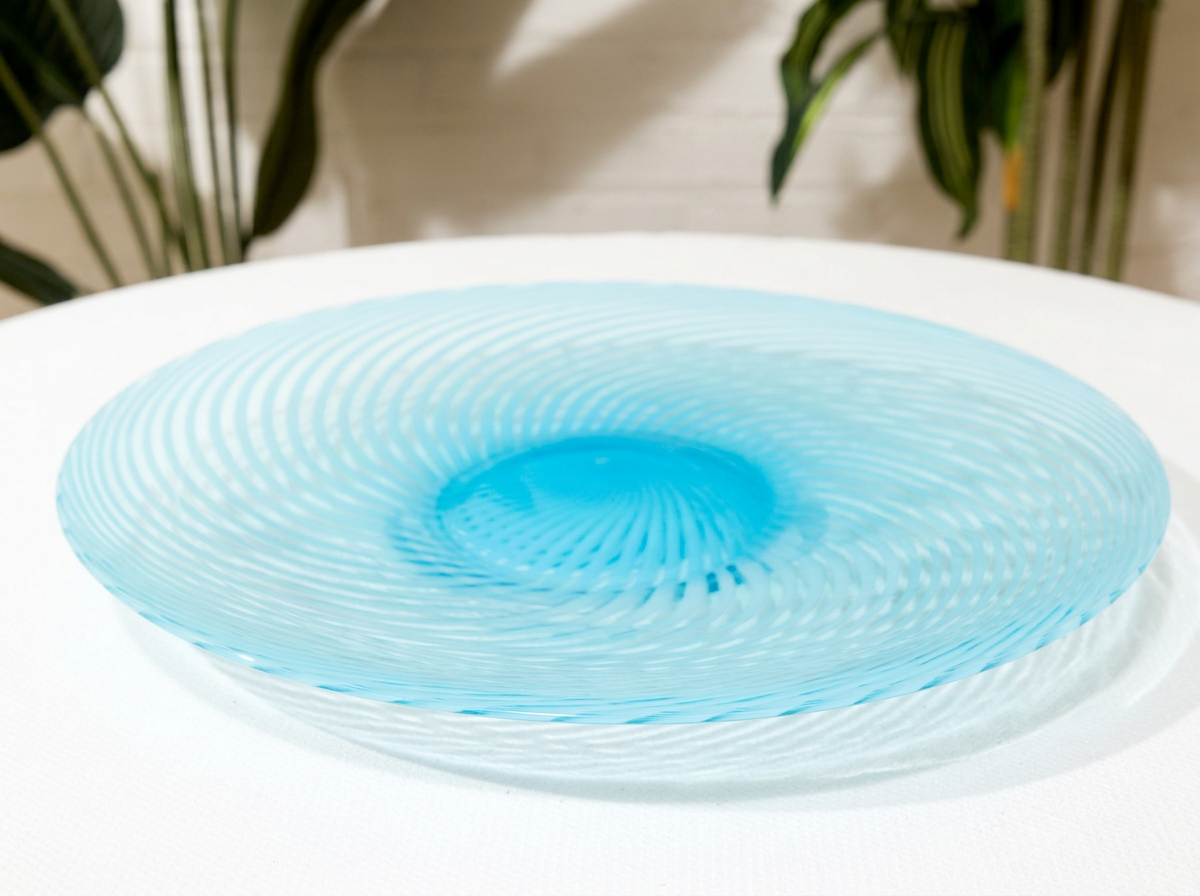 Vintage Murano Turquoise Swirl Art Glass Platter