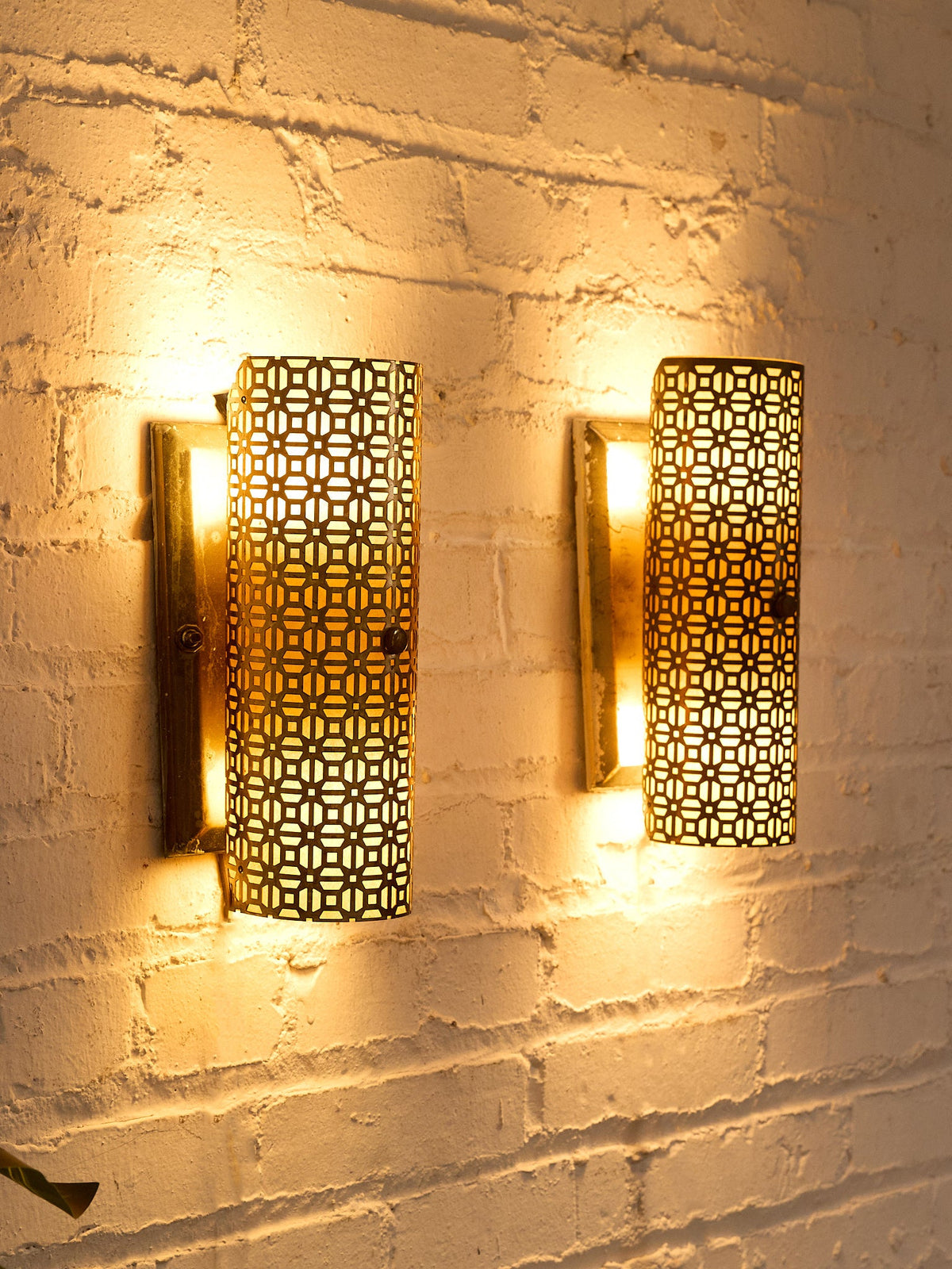 Pair of Vintage 1960s Geometric Metal Wall Sconces