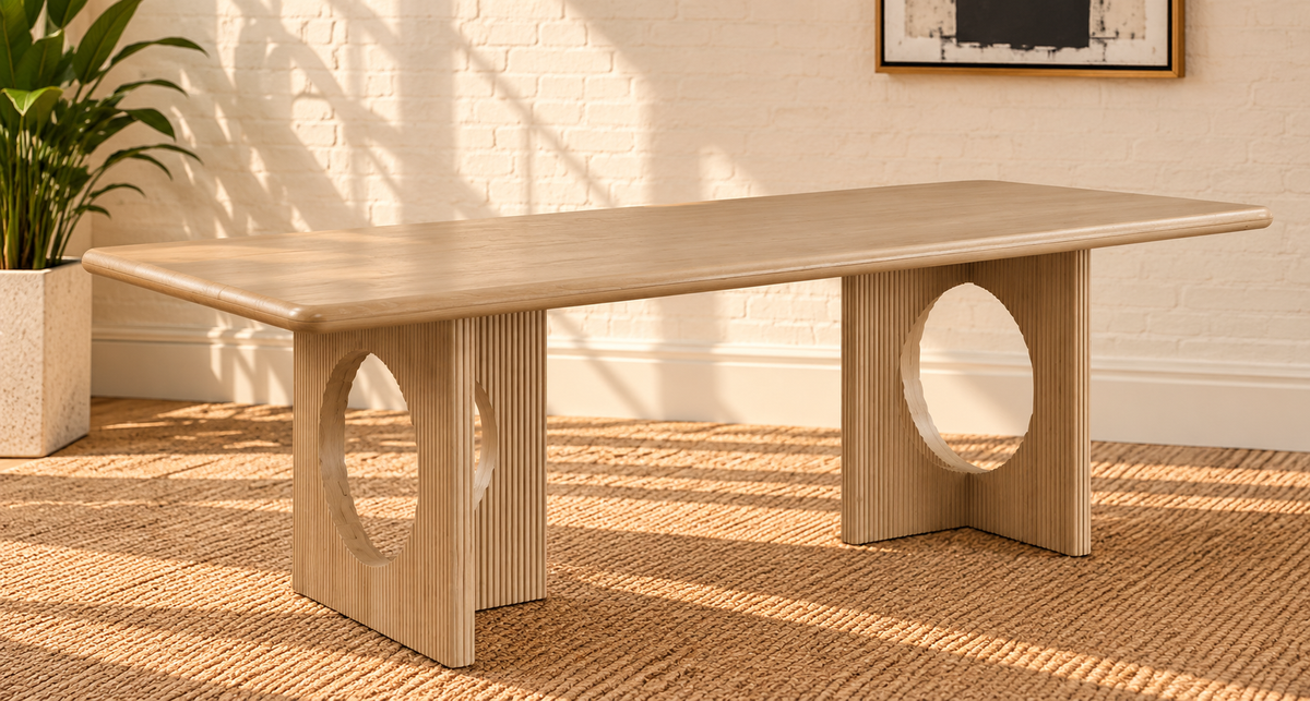 Sylvia Fluted Base Dining Table in Blonde Oak