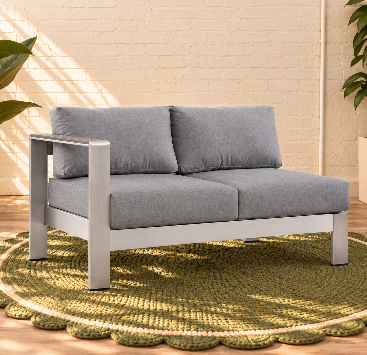 Sylvie Low Profile Outdoor Sectional Set in Silver Mist