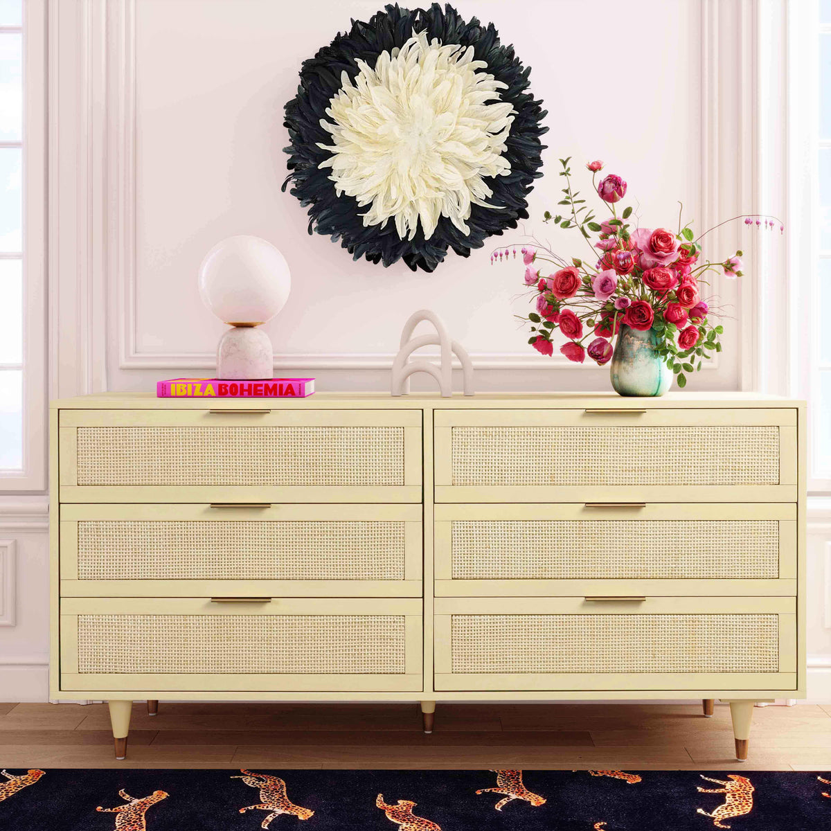 Sierra 60" Cane 6-Drawer Dresser