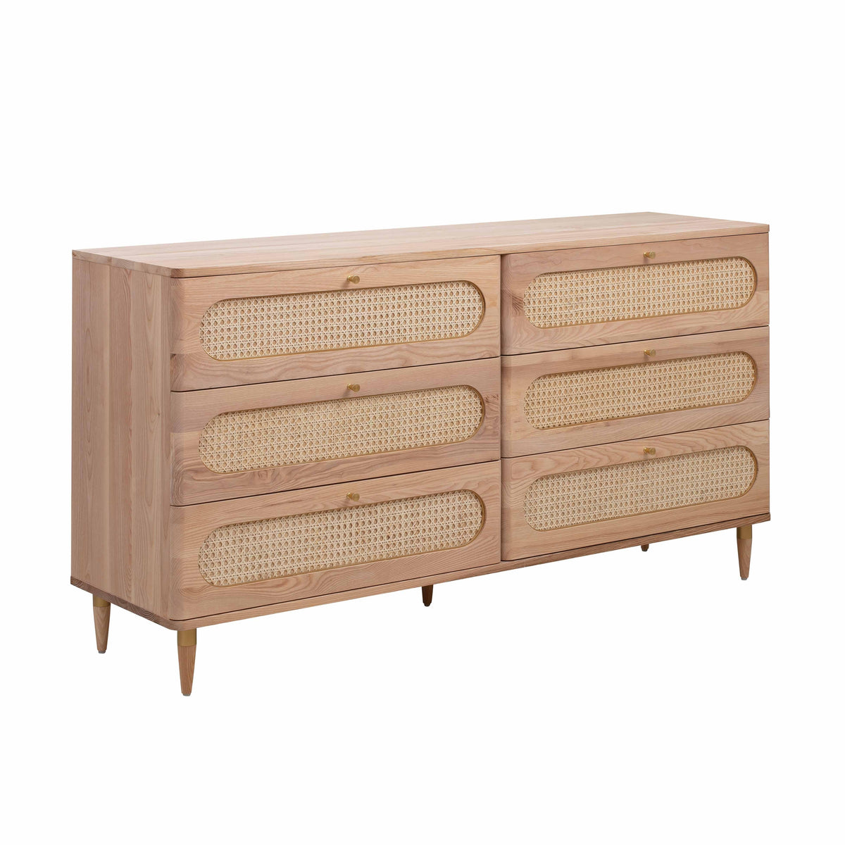 Carmen 63" Natural Ash and Cane 6-Drawer Dresser