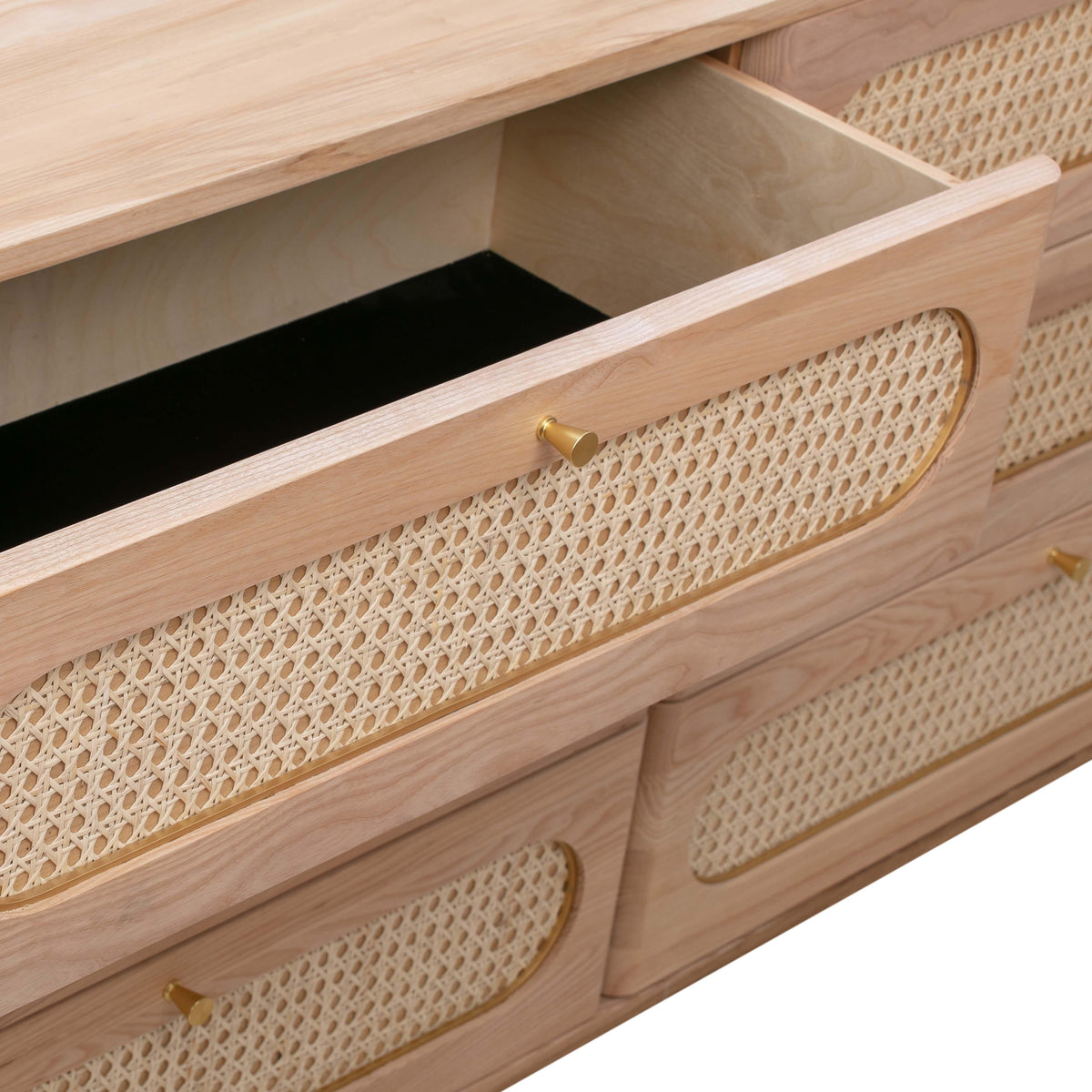 Carmen 63" Natural Ash and Cane 6-Drawer Dresser