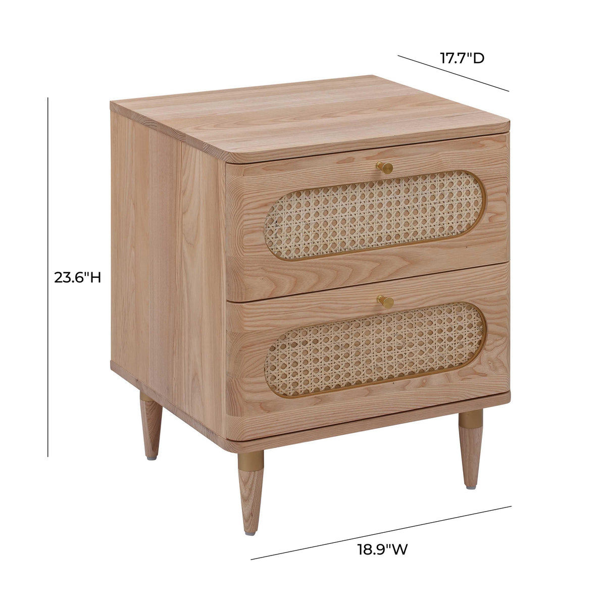 Carmen 19" Natural Ash and Cane 2-Drawer Nightstand