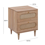 Carmen 19" Natural Ash and Cane 2-Drawer Nightstand