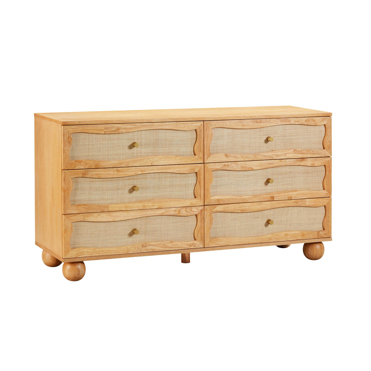 Grappa 62" Natural Wood & Raffia Wavy 6-Drawer Dresser