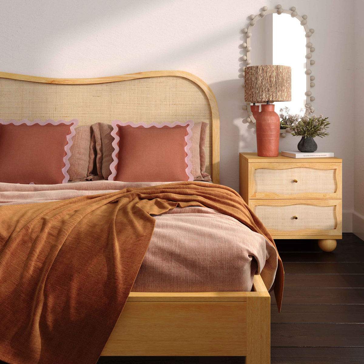 Grappa Natural Wood & Raffia Bed