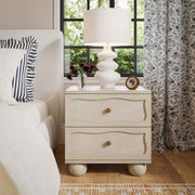 Grappa 22" Wood & Raffia Wavy 2-Drawer Nightstand