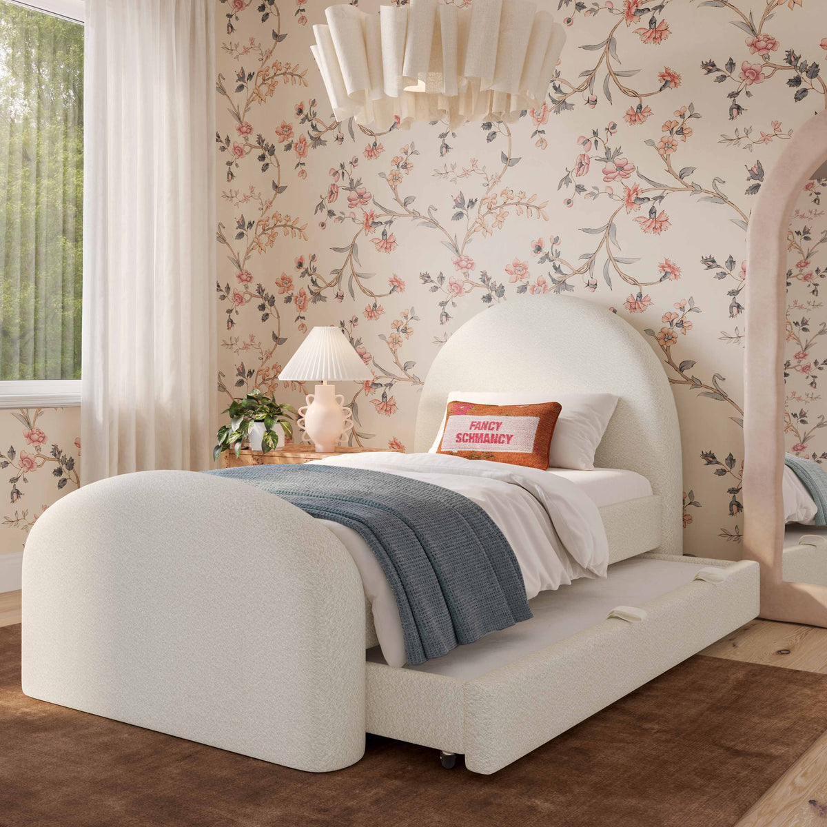 Moon Cream Performance Boucle Twin Trundle Bed