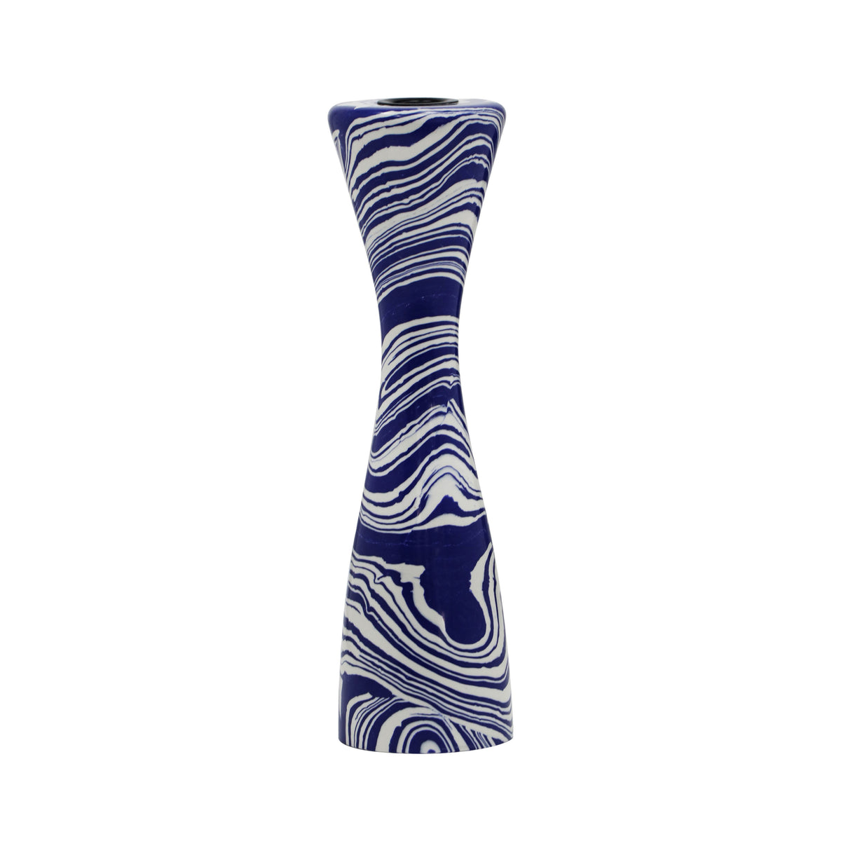 Serene Blue & White Swirl Resin Candlestick