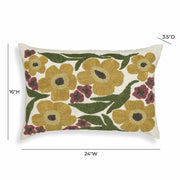 Blossom 24"X16" Embroidered Daisy Wool Throw Pillow