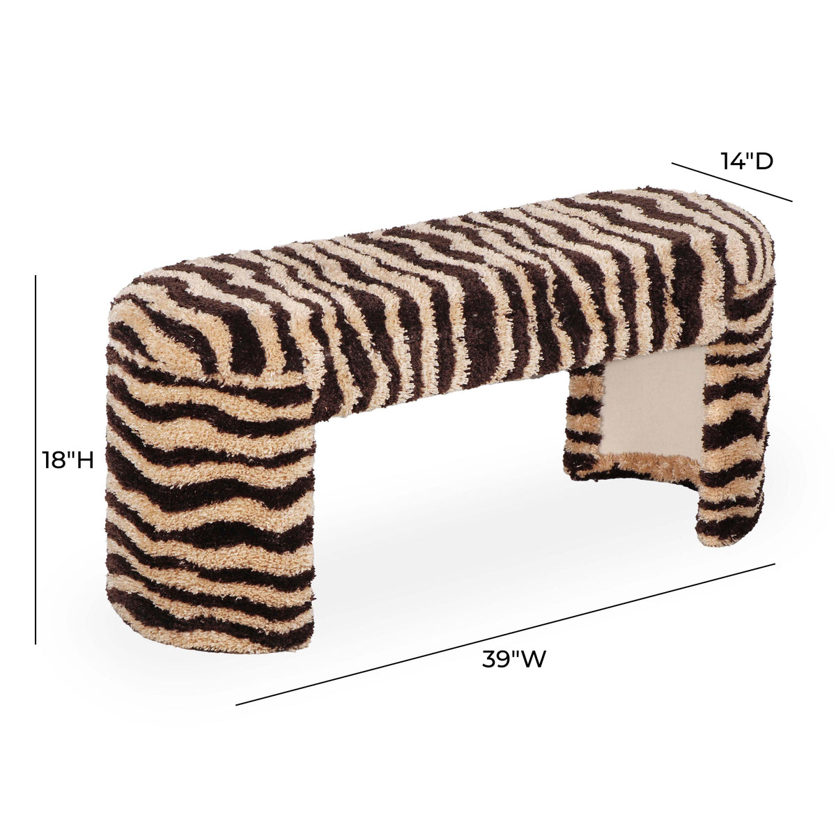 Zebra 39" Brown Striped Tufted Bench