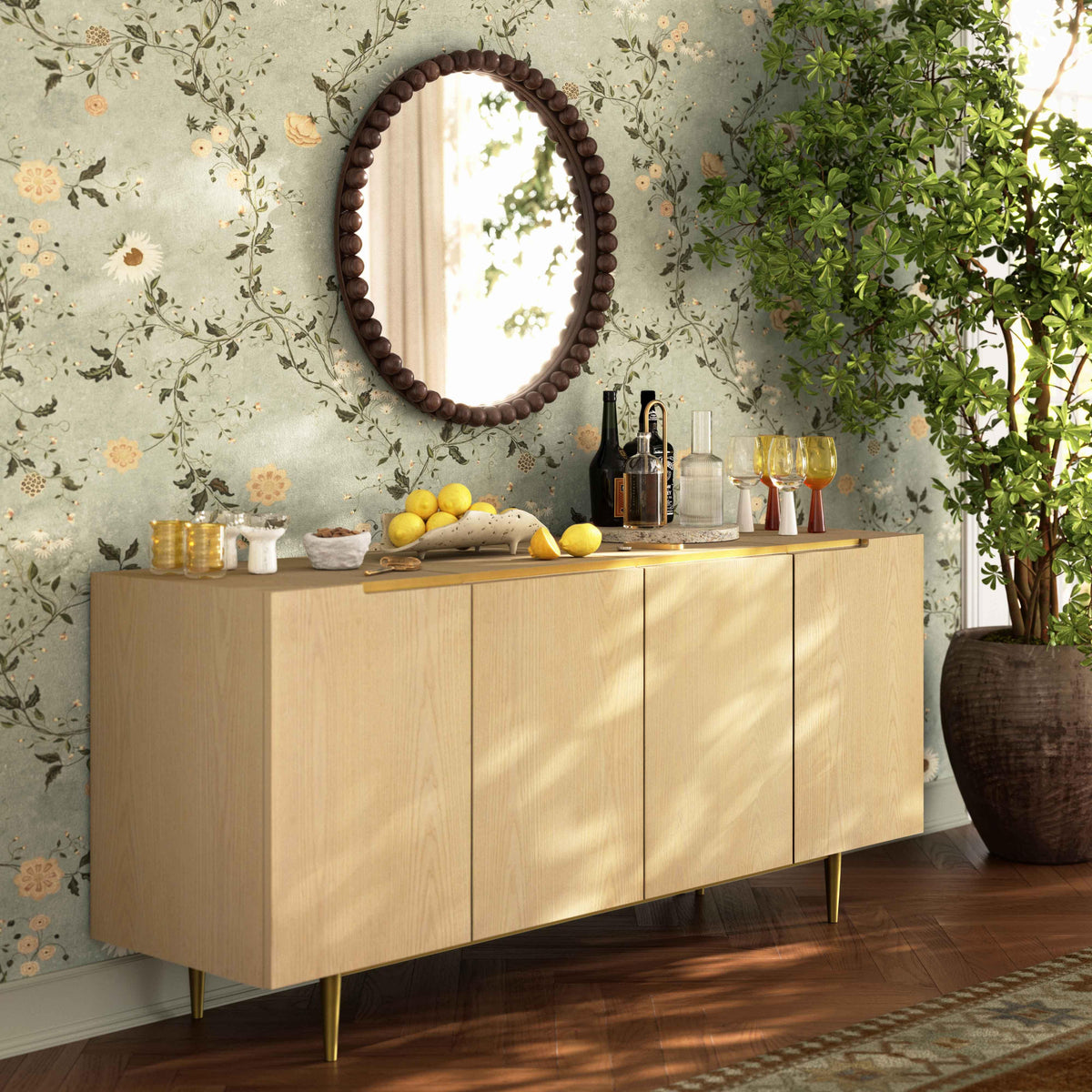 Baria 30" Wooden Round Wall Mirror