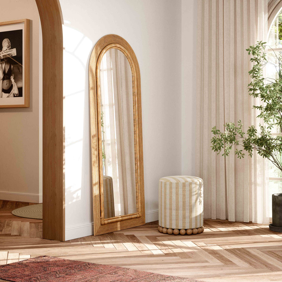 Tanya 70" Rattan Floor Mirror