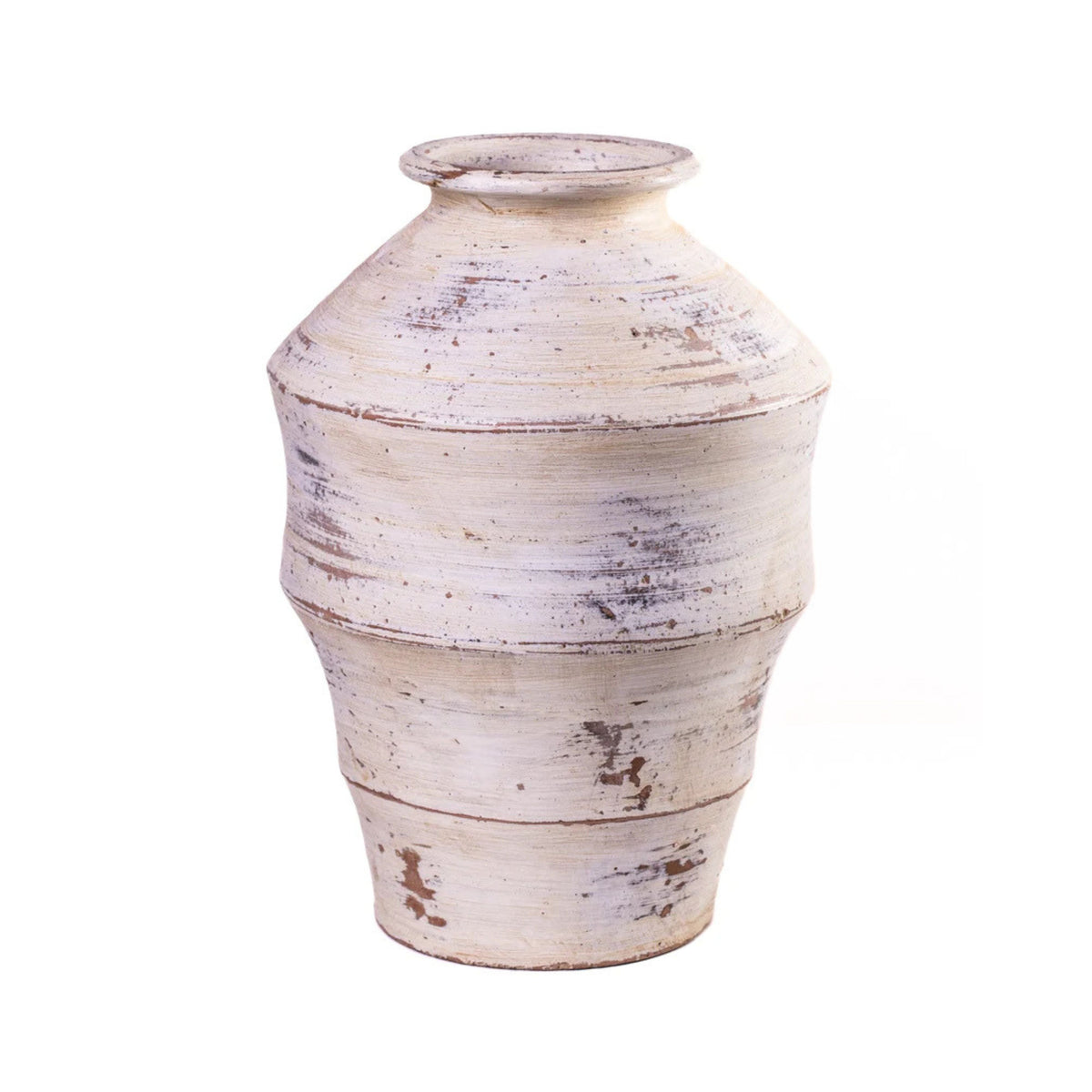 Visha Scalloped Distressed Cream Terracotta Decorative Vase
